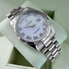 Rolex President Solid 18k White Gold Box + Booklets - Unpolished + Extra dial