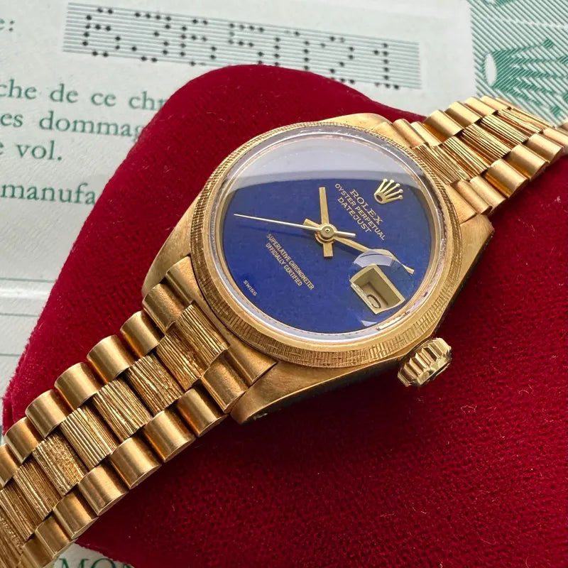 Rolex President Solid Gold 6917 Box + Papers Unpolished- Stunning Lapis Dial