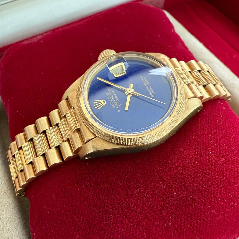 Rolex President Solid Gold 6917 Box + Papers Unpolished- Stunning Lapis Dial