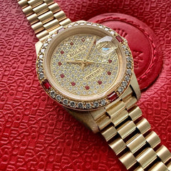 Rolex President Solid Gold 69178 Stunning Ruby diamond dial + Ruby Diamond Bezel