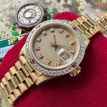 Load image into Gallery viewer, Rolex President Solid Gold 69178 Stunning Taupe diamond dial &nbsp;Ruby Diamond Bezel
