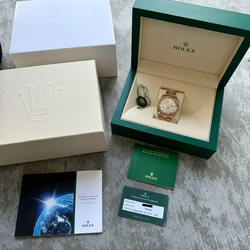 Rolex Rose Gold Sky Dweller Sunburst Dial 326935 with 2019 Rolex Service