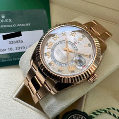 Rolex Rose Gold Sky Dweller Sunburst Dial 326935 with 2019 Rolex Service