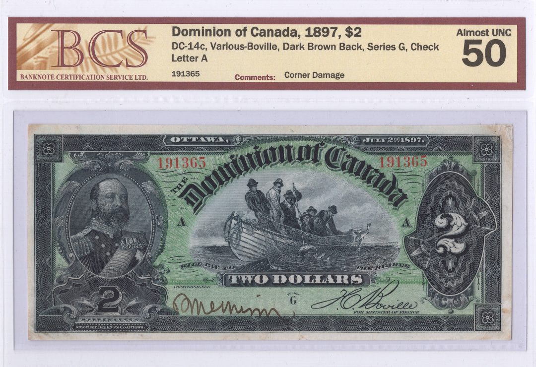 1897 $2 Dominion of Canada DC-14c BCS AU 50