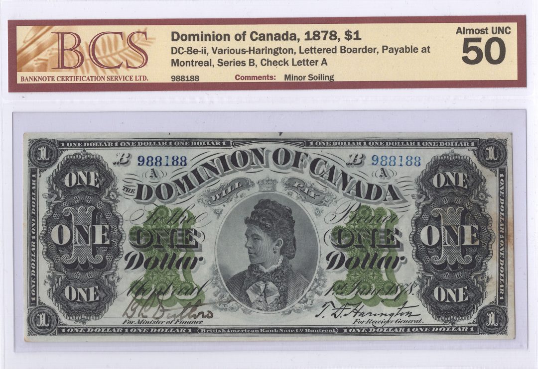 1878 $2 Dominion of Canada DC-8e-ii BCS AU 50 Payable Montreal