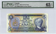 Load image into Gallery viewer, 1979 Bank of Canada $5 Note &quot;33&quot; Test Note - PMG Gem UNC-65 EPQ
