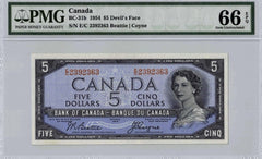 1954 Bank of Canada $5 Devil Face - PMG Gem UNC-66 EPQ