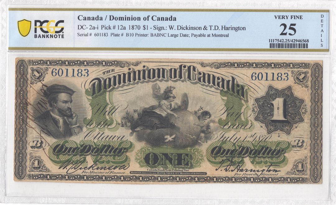 1870 $1 Dominion of Canada DC-2a-i PCGS VF 25