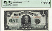 Load image into Gallery viewer, 1923 Dominion of Canada Black Seal $1 DC-25n - PCGS Superb UNC-67 PPQ
