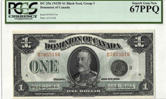 1923 Dominion of Canada Black Seal $1 DC-25n - PCGS Superb UNC-67 PPQ