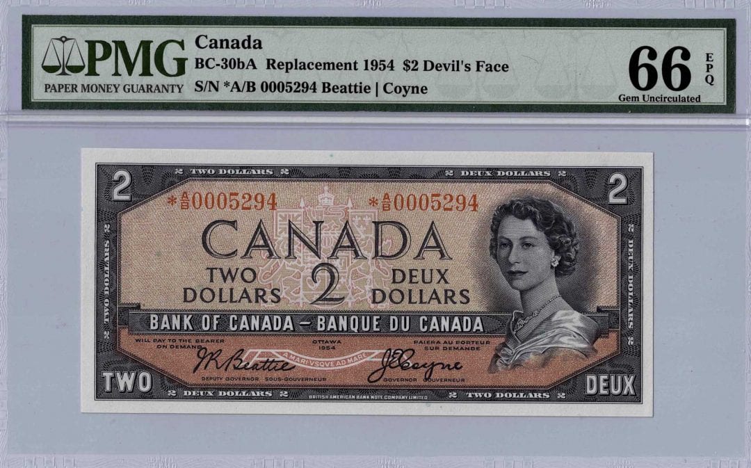 1954 $2 Canada *A/B Devil's Face Replacement PMG 66 EPQ