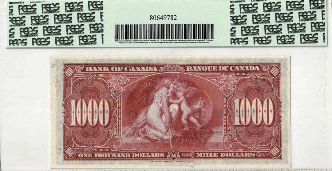 1937 Bank of Canada $1000 Banknote Low Serial 98