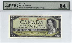 1954 $20 Bank of Canada Note 6 Million Fancy Serial Number