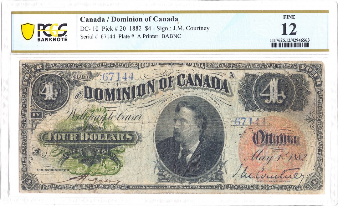1882 $ 4 Dollar Dominion of Canada English DC-10 - PCGS Choice Fine 12