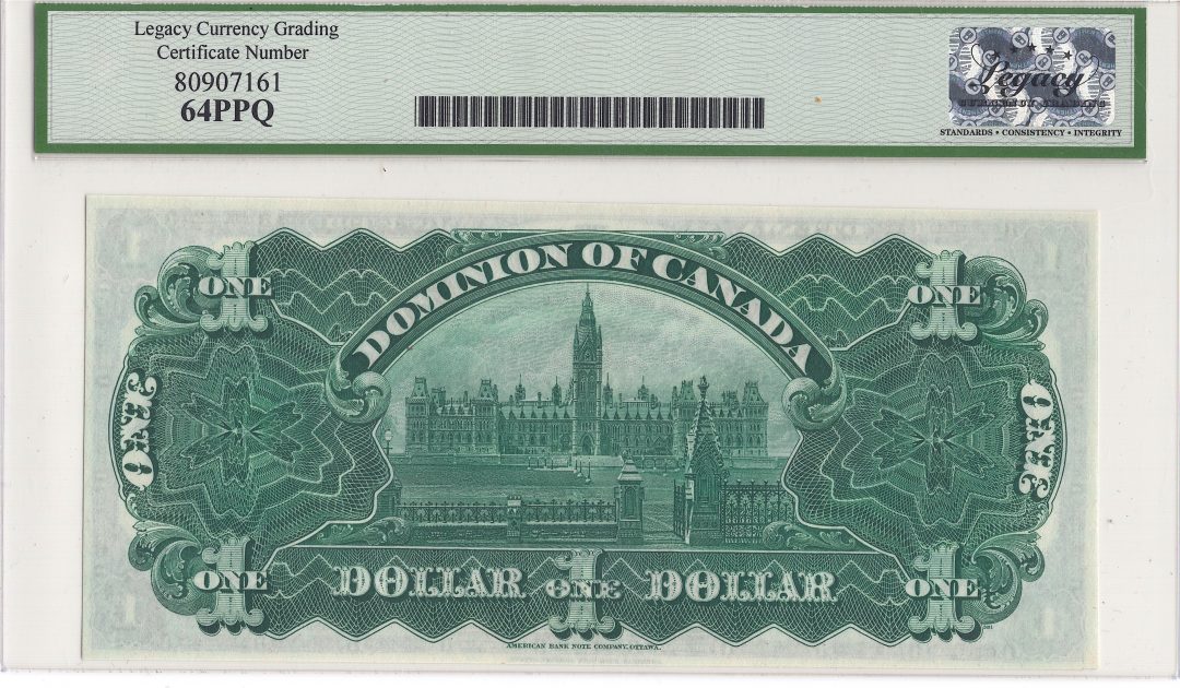 1911 $1 Dominion of Canada DC-18d - Legacy UNC 64 PPQ - Thick Black Line