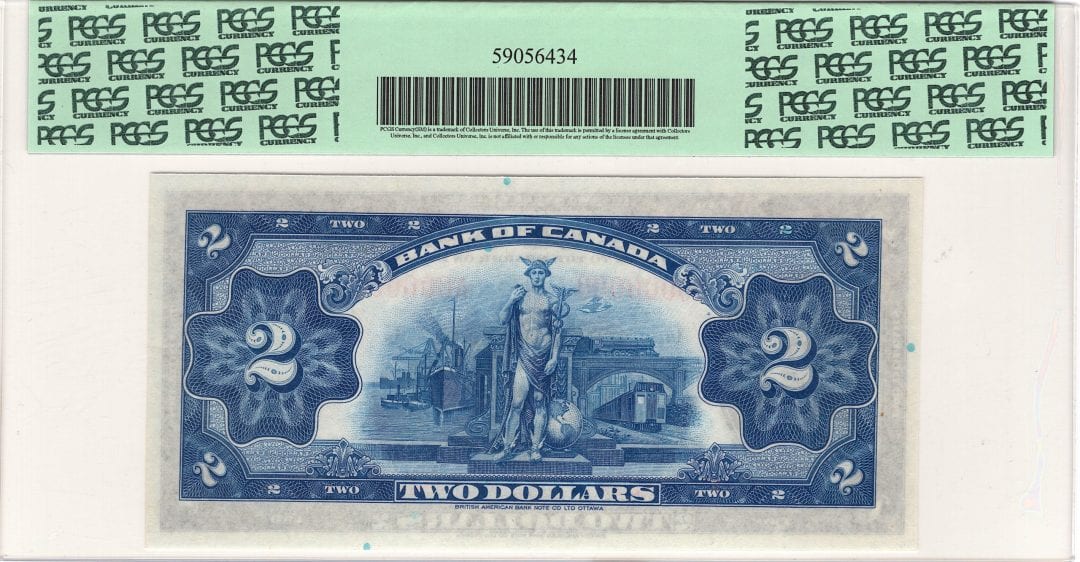 1935 $2 Bank of Canada Note English Specimen BC-3S - UNC-64