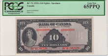 Load image into Gallery viewer, 1935 A $10 Bank of Canada Note English Specimen BC-7S - UNC-65PPQ
