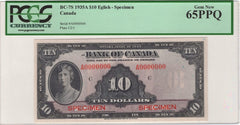 1935 A $10 Bank of Canada Note English Specimen BC-7S - UNC-65PPQ
