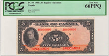 Load image into Gallery viewer, 1935 $5 Bank of Canada Note English Specimen BC-6S - UNC-66PPQ
