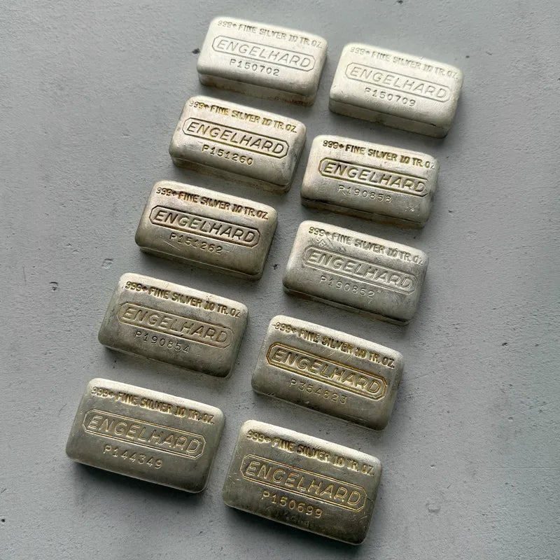 Set of 10 x 10 oz Engelhard Poured .999 Silver bar 10 Bars Total
