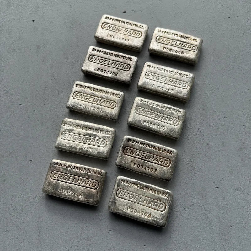 Set of 10 x 10 oz Engelhard Poured .999 Silver bar - 10 Bars Total