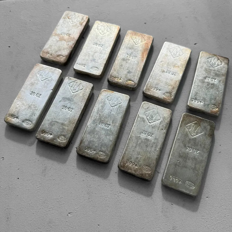 Set of 10 x 20 oz Johnson Matthey Reverse Pour .999 Silver bar - 10 Bars Total