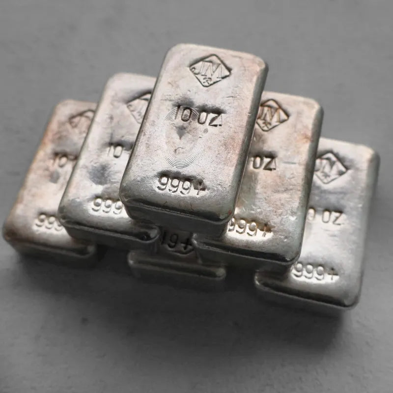 Set of 6 x 10 oz Johnson Matthey Poured .999 Silver bar - 6 Bars Total