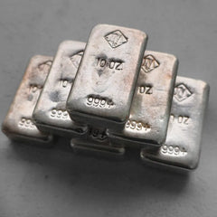 Set of 6 x 10 oz Johnson Matthey Poured .999 Silver bar - 6 Bars Total
