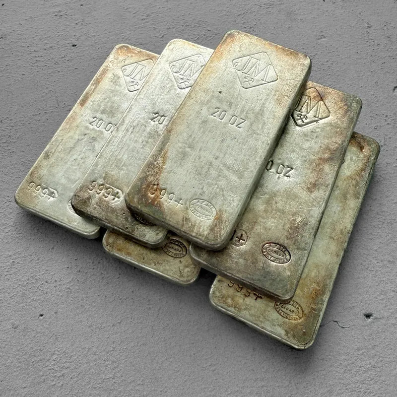 Set of 6 x 20 oz Johnson Matthey Reverse Pour .999 Silver bar - 6 Bars Total