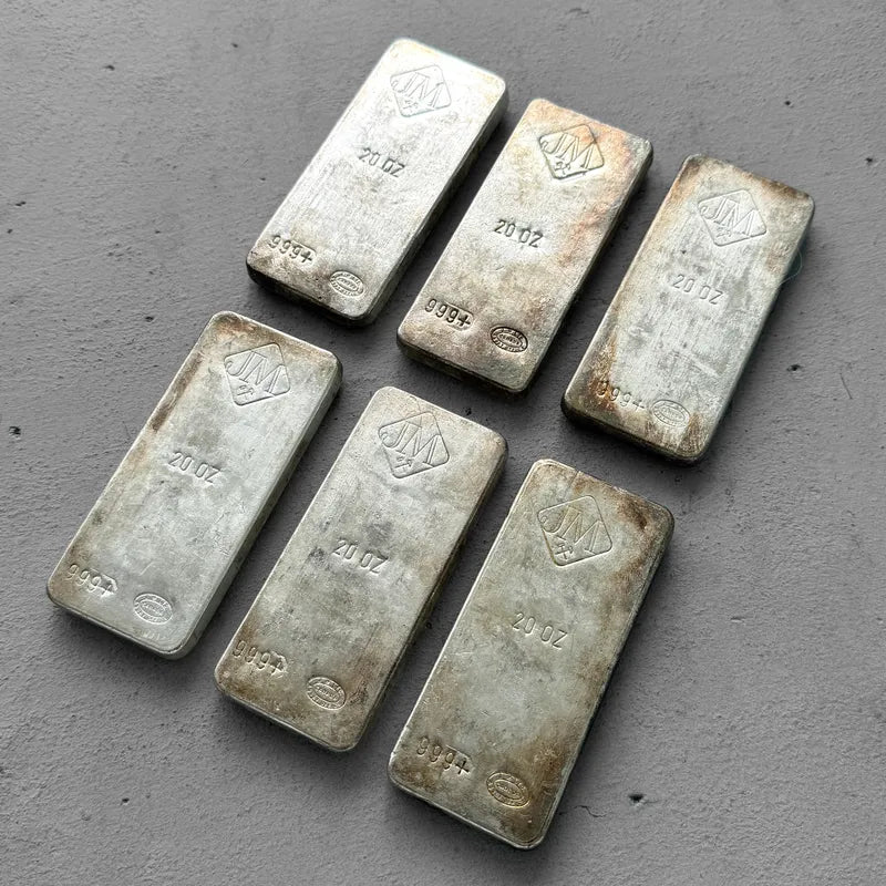 Set of 6 x 20 oz Johnson Matthey Reverse Pour .999 Silver bar - 6 Bars Total