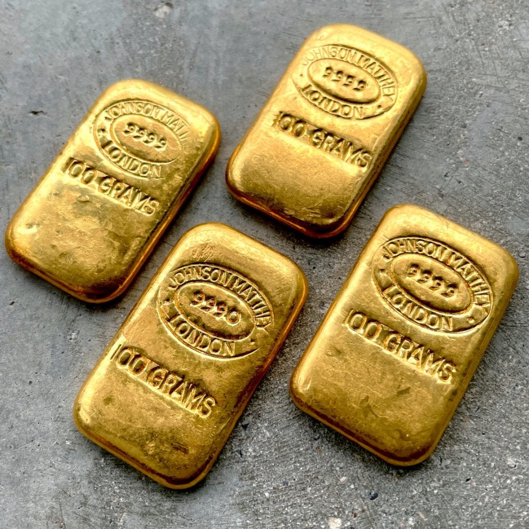 Johnson Matthey London 100 Gram Gold Poured Bar 3.215 oz .9999 Fine