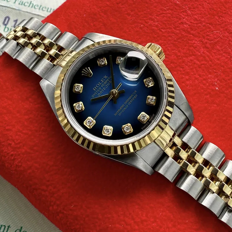 2002 Rolex Datejust Blue Vignette Dial 69173 - Jubilee band + Box + Papers