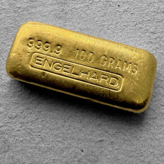 Vintage 100 Gram Engelhard 3.215 oz Gold Poured Bar .9999