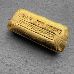 Vintage 100 Gram Engelhard 3.215 oz Gold Poured Bar .9999 - Incredible Pour Line