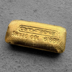 Vintage 100 Gram Engelhard 3.215 oz Gold Poured Bar .9999 - Incredible Pour Line