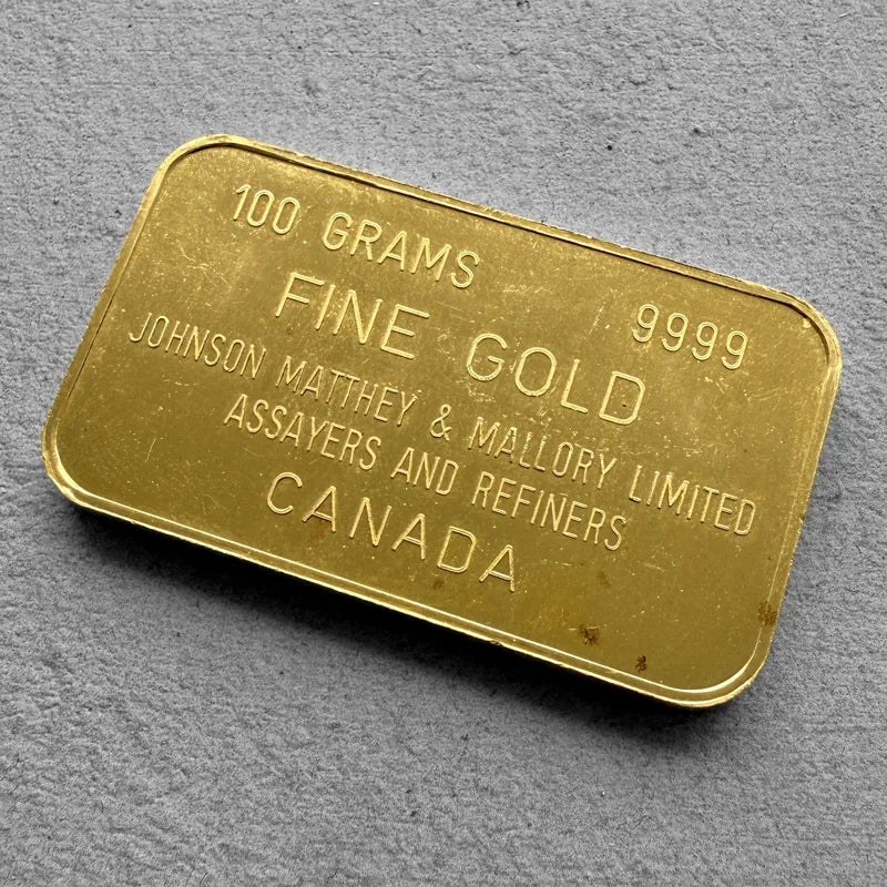 Vintage 100 Gram Johnson Matthey & Mallory Limited Canada 3.215 oz Gold Bar 9999