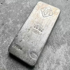 Vintage 20 oz .999 Silver Johnson Matthey Poured bar - Reverse Stamp