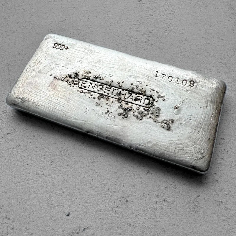 Vintage 20 oz .999 Silver Engelhard Poured bar Interesting Cooling +Error Serial