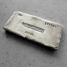 Load image into Gallery viewer, Vintage 20 oz .999 Silver Engelhard Poured bar - Nice Pour Lines
