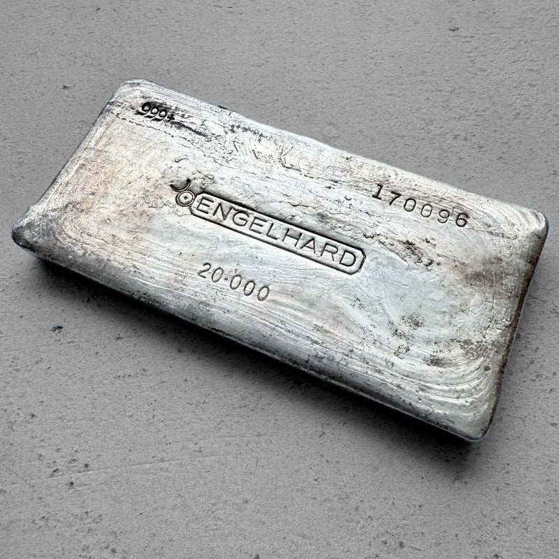 Vintage 20 oz .999 Silver Engelhard Poured bar -Stunning Pour Lines Error Serial