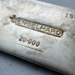 Vintage 20 oz .999 Silver Engelhard Poured bar - Super cool Doubling Error!