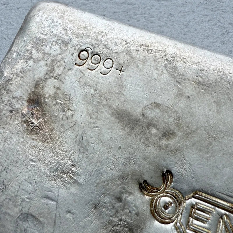 Vintage 20 oz .999 Silver Engelhard Poured bar - Super cool Doubling Error!