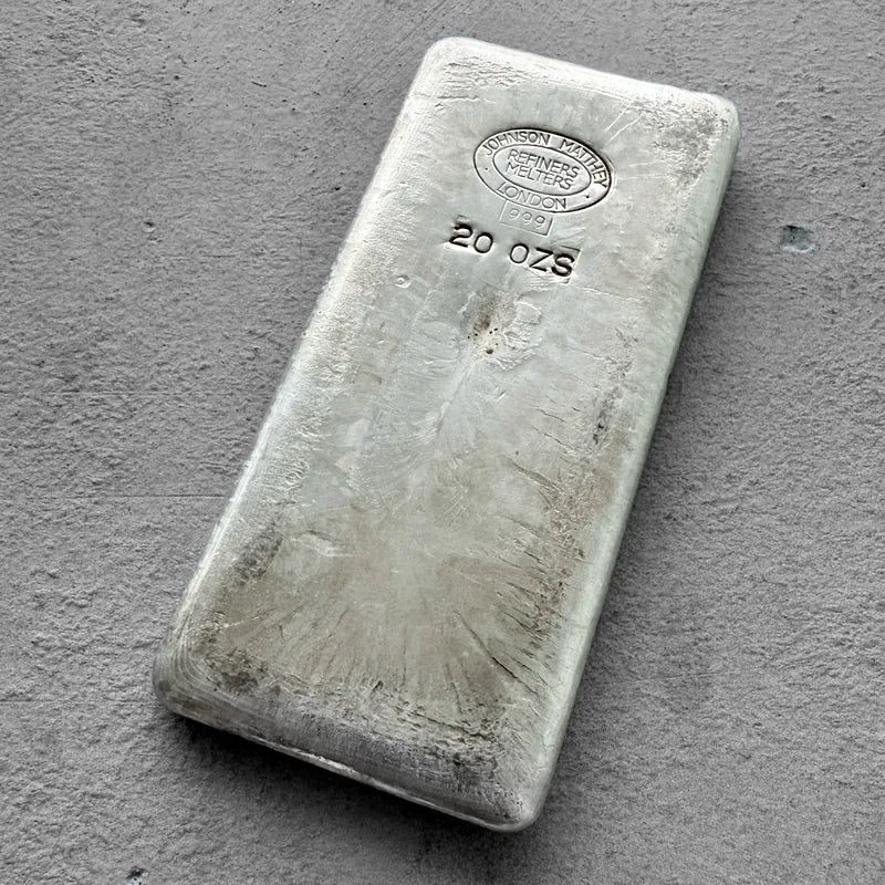 Vintage 20 oz .999 Silver Johnson Matthey London Poured bar