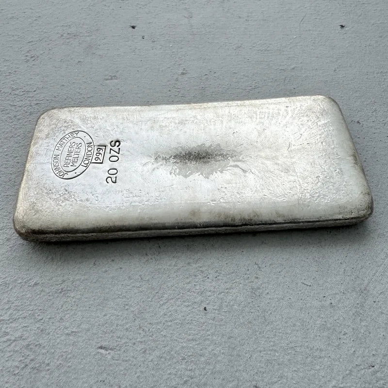 Vintage 20 oz .999 Silver Johnson Matthey London Poured bar - Linden Frost