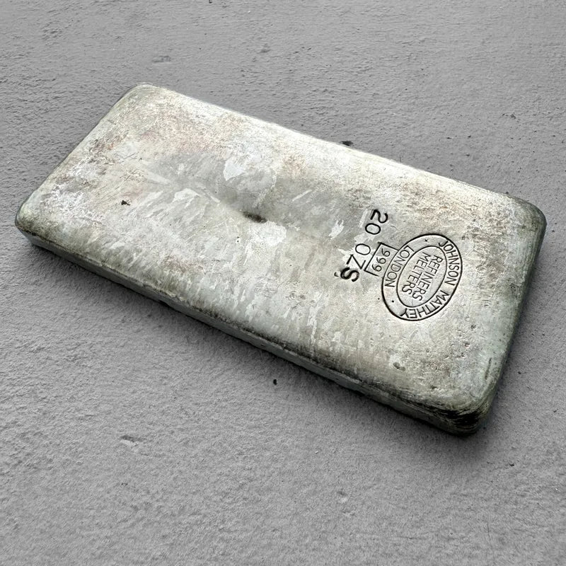 Vintage 20 oz .999 Silver Johnson Matthey London Poured bar - Linden Frost