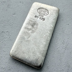 Vintage 20 oz .999 Silver Johnson Matthey London Poured bar - Linden Frost