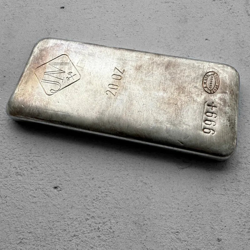 Vintage 20 oz .999 Silver Johnson Matthey Poured bar - Attractive example