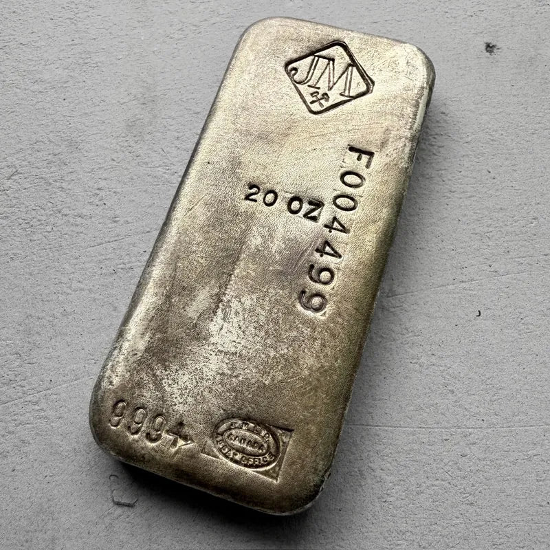 Vintage 20 oz .999 Silver Johnson Matthey Poured bar - F Serial