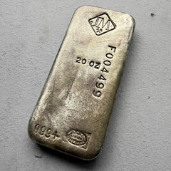 Vintage 20 oz .999 Silver Johnson Matthey Poured bar - F Serial
