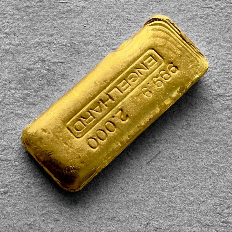 Vintage Engelhard 2 oz Gold Poured Bar 2oz - No Serial - Beautiful Pour Lines!